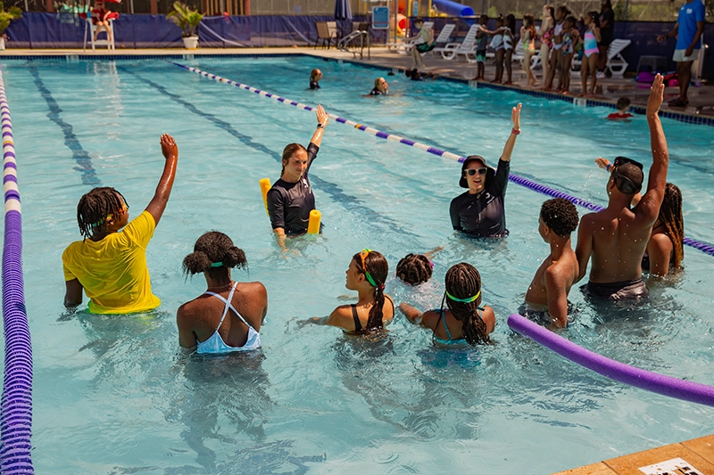 kids learning at a water safety class